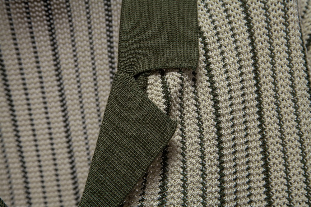 Men's Stripe Knit Polo Shirt with Laser-Cut Detailing - 2025 Summer Slim-Fit Urban Top | PSD8058