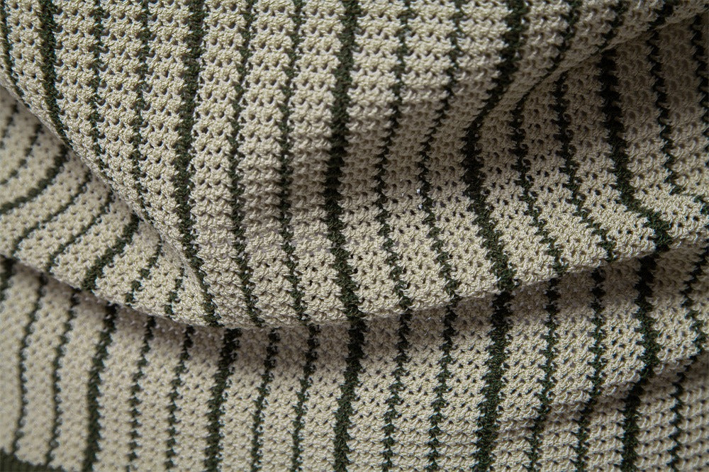 Men's Stripe Knit Polo Shirt with Laser-Cut Detailing - 2025 Summer Slim-Fit Urban Top | PSD8058