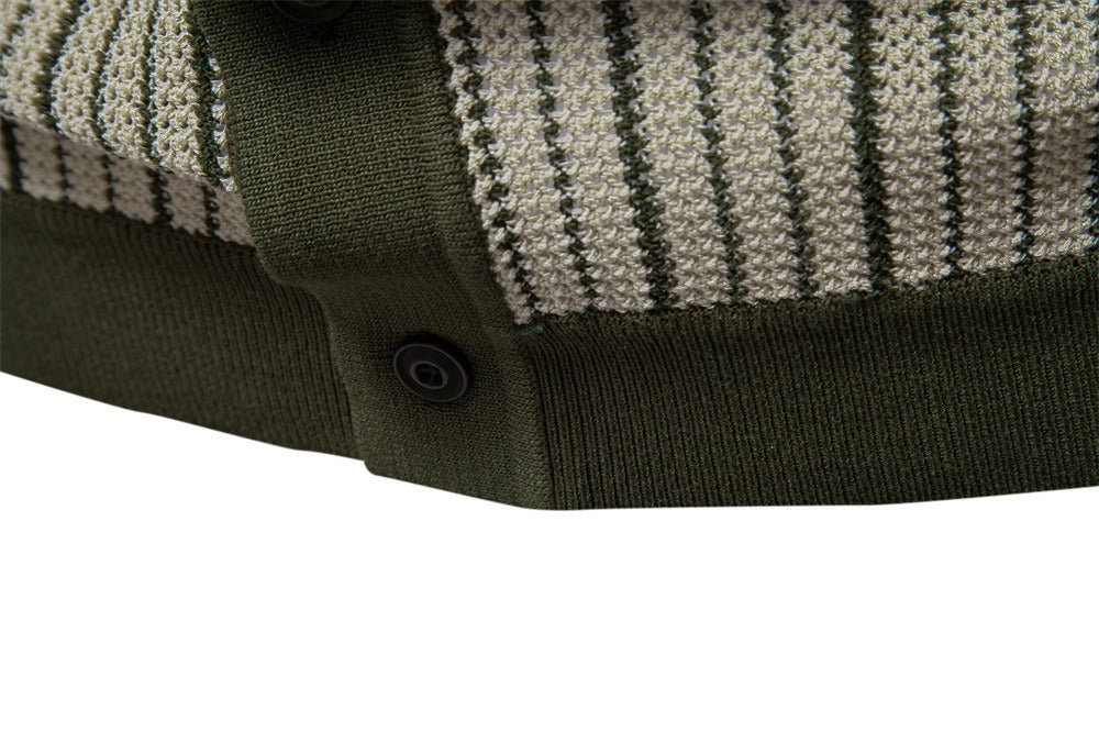 Men's Stripe Knit Polo Shirt with Laser-Cut Detailing - 2025 Summer Slim-Fit Urban Top | PSD8058