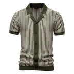 Men's Stripe Knit Polo Shirt with Laser-Cut Detailing - 2025 Summer Slim-Fit Urban Top | PSD8058