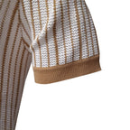 Men's Stripe Knit Polo Shirt with Laser-Cut Detailing - 2025 Summer Slim-Fit Urban Top | PSD8058
