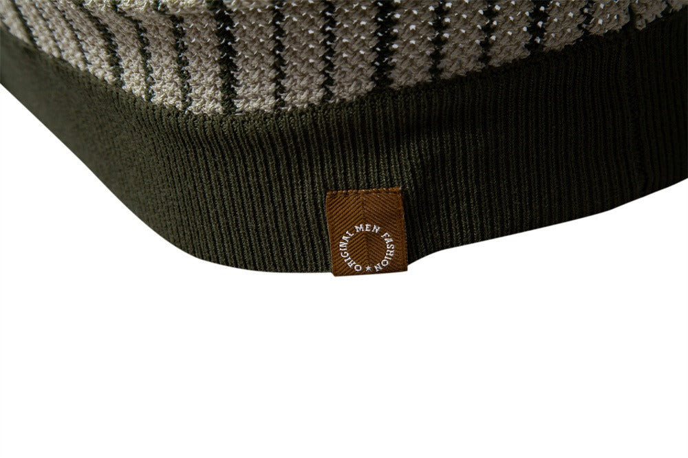 Men's Stripe Knit Polo Shirt with Laser-Cut Detailing - 2025 Summer Slim-Fit Urban Top | PSD8058