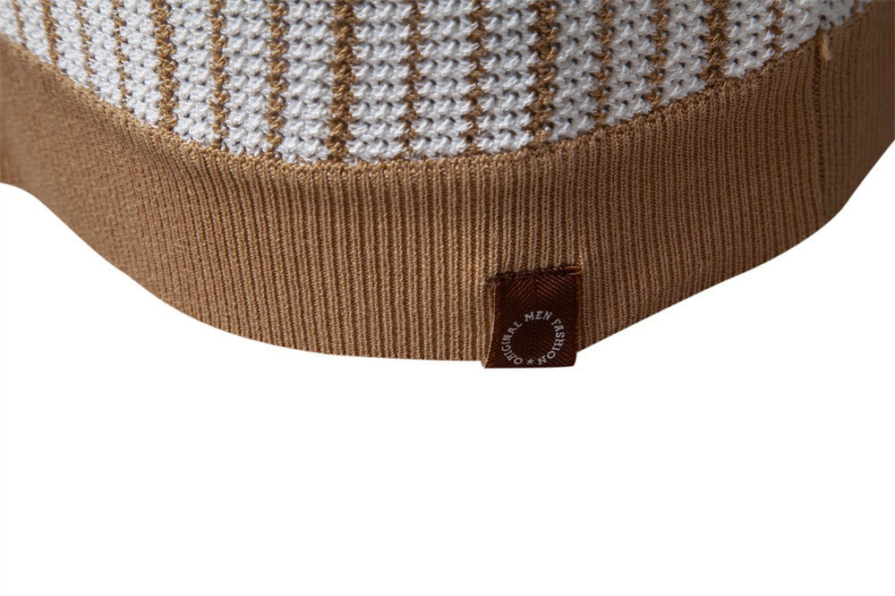 Men's Stripe Knit Polo Shirt with Laser-Cut Detailing - 2025 Summer Slim-Fit Urban Top | PSD8058