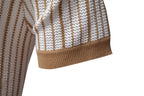 Men's Stripe Knit Polo Shirt with Laser-Cut Detailing - 2025 Summer Slim-Fit Urban Top | PSD8058