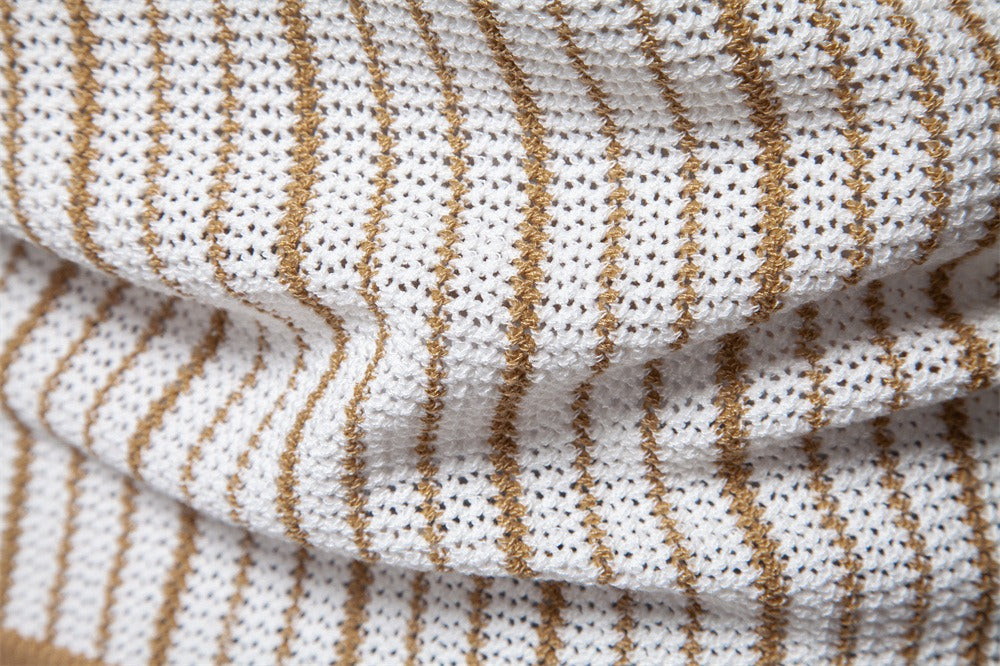 Men's Stripe Knit Polo Shirt with Laser-Cut Detailing - 2025 Summer Slim-Fit Urban Top | PSD8058