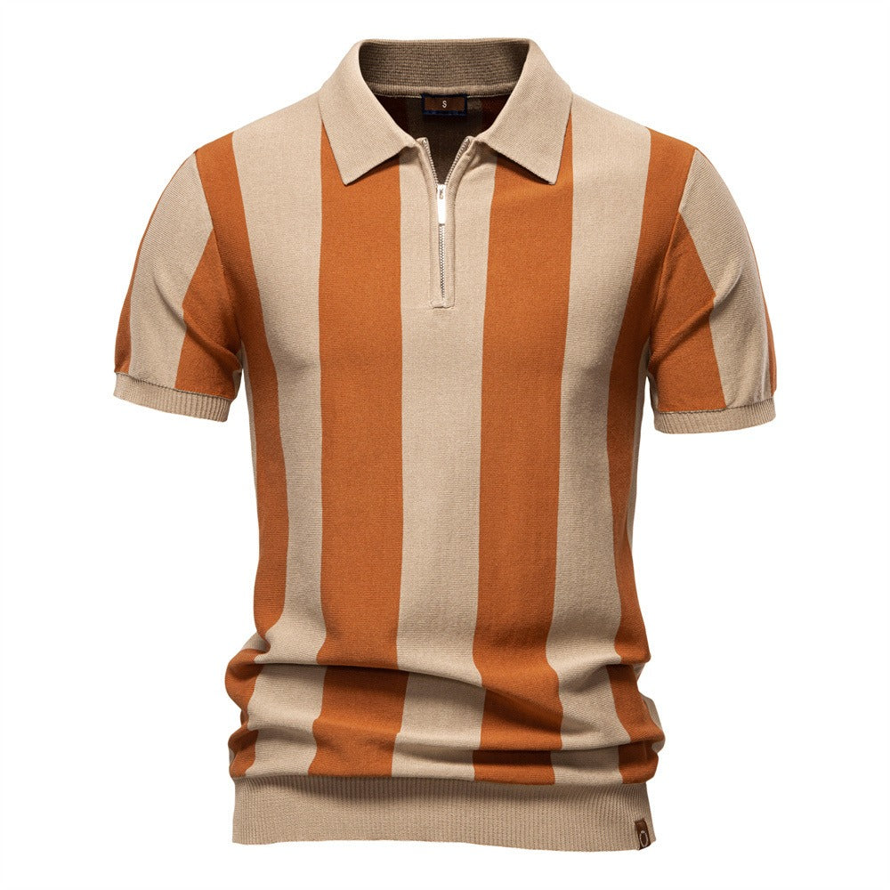 Summer Slim-Fit Stripe Polo Shirt for Men – 2025 Business Casual Knit Top | Breathable Short Sleeve Tee | PSD8060