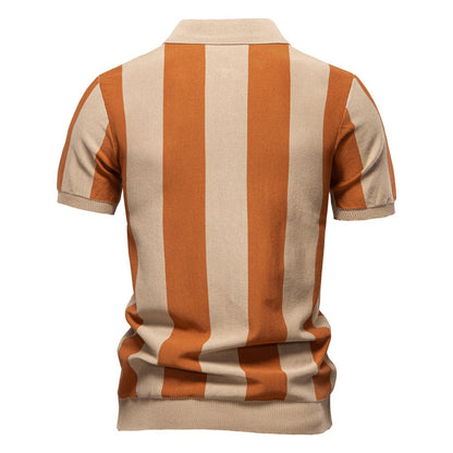 Summer Slim-Fit Stripe Polo Shirt for Men – 2025 Business Casual Knit Top | Breathable Short Sleeve Tee | PSD8060