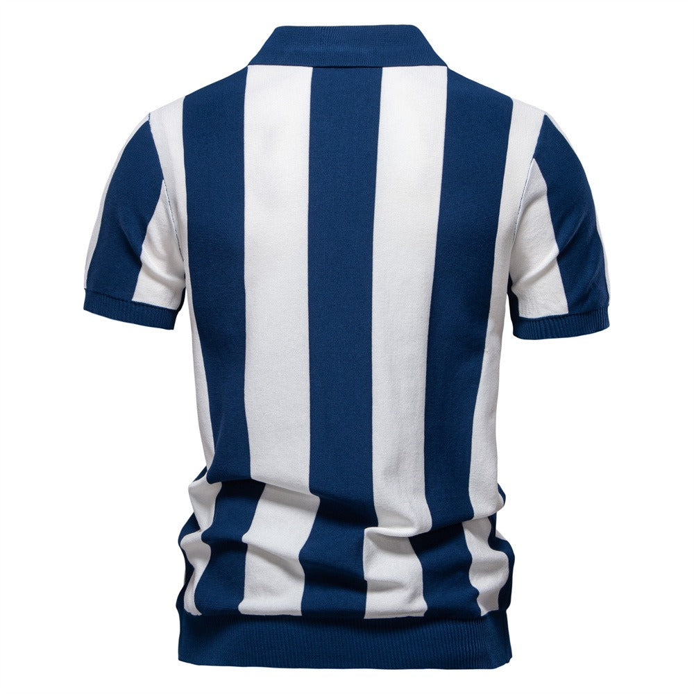 Summer Slim-Fit Stripe Polo Shirt for Men – 2025 Business Casual Knit Top | Breathable Short Sleeve Tee | PSD8060