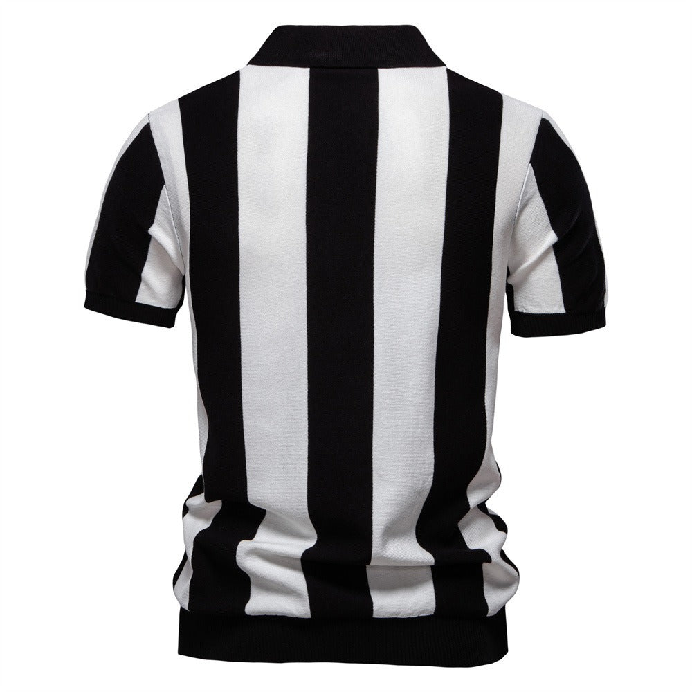 Summer Slim-Fit Stripe Polo Shirt for Men – 2025 Business Casual Knit Top | Breathable Short Sleeve Tee | PSD8060