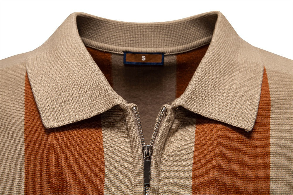 Summer Slim-Fit Stripe Polo Shirt for Men – 2025 Business Casual Knit Top | Breathable Short Sleeve Tee | PSD8060