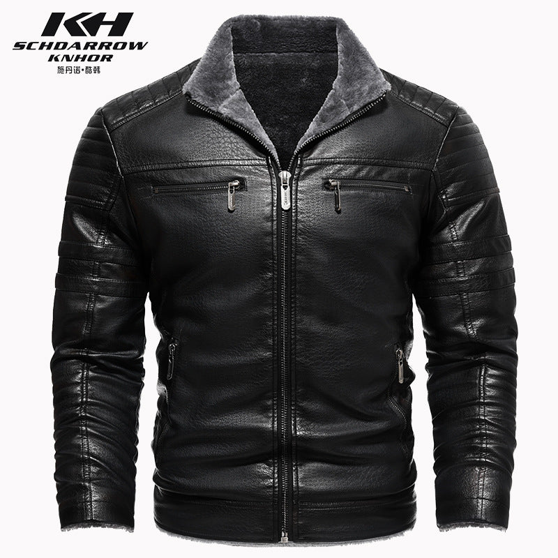 Europe & The United States Winter Leather Jacket Thickened Faux Fur Plush Warmth Retro Simulation Leather Texture Jacket | KH-209