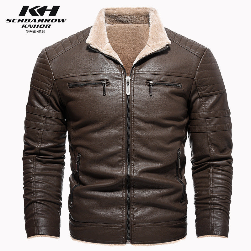 Europe & The United States Winter Leather Jacket Thickened Faux Fur Plush Warmth Retro Simulation Leather Texture Jacket | KH-209