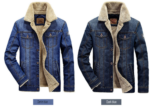 Men's New Style Jacket Casual Plus Size Velvet Denim Jacket Coat | 66009