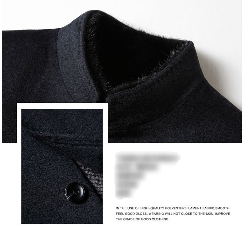 Benji Men's Wool Blend Overcoat with Detachable Rabbit Fur Lining | Winter Business Casual Topcoat for Men | Thick Mid-Length Wool Jacket| SDN682