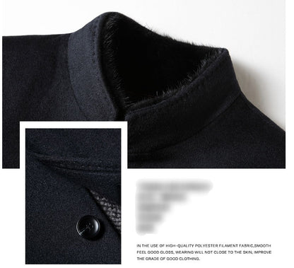 Benji Men's Wool Blend Overcoat with Detachable Rabbit Fur Lining | Winter Business Casual Topcoat for Men | Thick Mid-Length Wool Jacket| SDN682