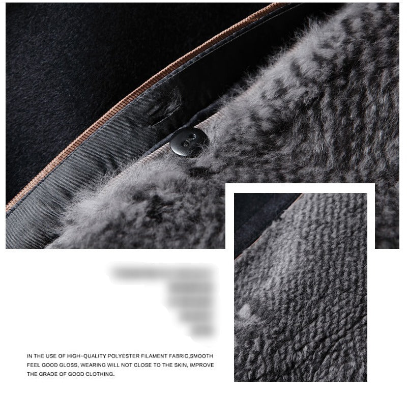 Benji Men's Wool Blend Overcoat with Detachable Rabbit Fur Lining | Winter Business Casual Topcoat for Men | Thick Mid-Length Wool Jacket| SDN682