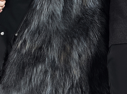 Aourun Men's Long Parka with Fox Fur Trim | 2025 Winter Hooded Jacket | Plush Mid-Length Faux Fur Lined Coat | 210