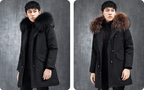 Aourun Men's Long Parka with Fox Fur Trim | 2025 Winter Hooded Jacket | Plush Mid-Length Faux Fur Lined Coat | 210