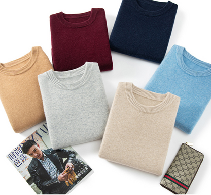 Men's Premium Cashmere Blend Sweater Chunky Knit Crew Neck Pullover Winter Warm Relaxed Fit Knitwear | JW-039