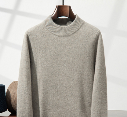 Men's Premium Cashmere Blend Sweater Chunky Knit Mock Neck Pullover Winter Warm Relaxed Fit Knitwear | JW-039