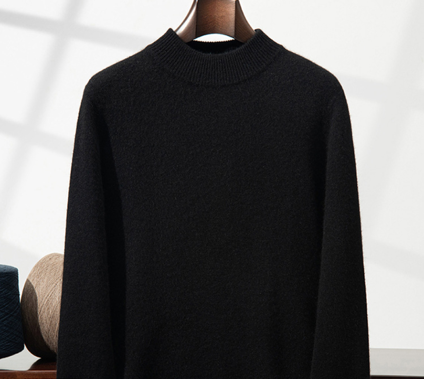Men's Premium Cashmere Blend Sweater Chunky Knit Mock Neck Pullover Winter Warm Relaxed Fit Knitwear | JW-039