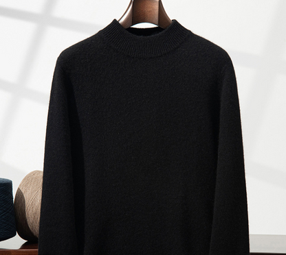 Men's Premium Cashmere Blend Sweater Chunky Knit Mock Neck Pullover Winter Warm Relaxed Fit Knitwear | JW-039