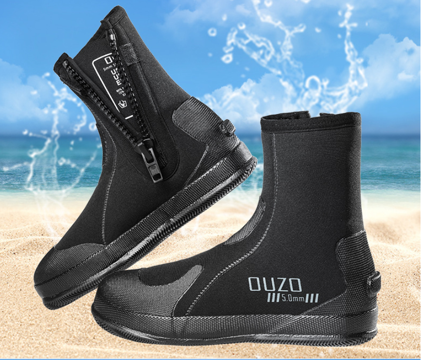 OUZO 5mm Neoprene Dive Boots | High-Top Puncture Resistant Water Shoes for Snorkeling & Surfing | Anti-Slip Beach Socks | BX5029-B