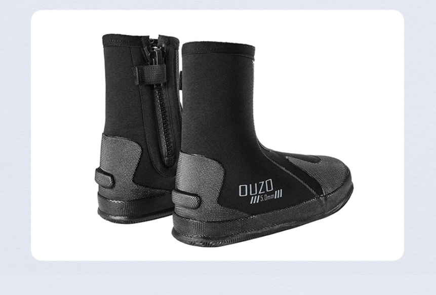 OUZO 5mm Neoprene Dive Boots | High-Top Puncture Resistant Water Shoes for Snorkeling & Surfing | Anti-Slip Beach Socks | BX5029-B