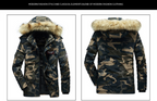 Men's Versatile Camouflage Fleece-Lined Military Jacket with Fur Hood & Multi Pockets