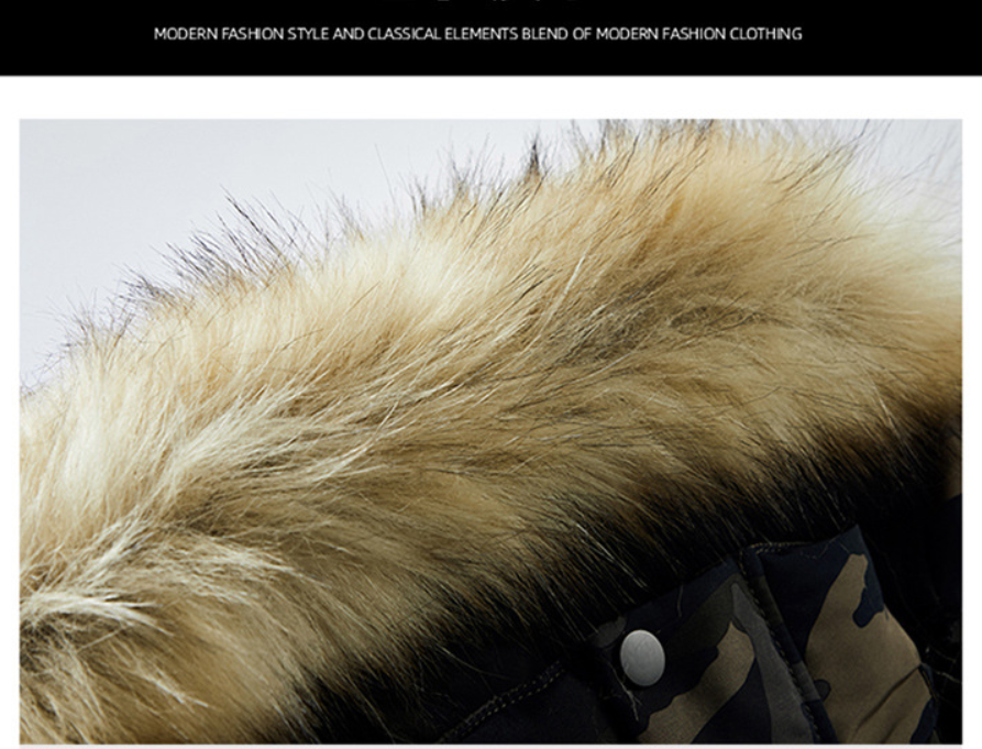 Men's Versatile Camouflage Fleece-Lined Military Jacket with Fur Hood & Multi Pockets