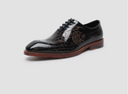 NIUPILI Men‘s Letter Carved Brogue Dress Shoes | Square Toe Patent Leather Business Footwear | Formal Party Oxfords | N68-1