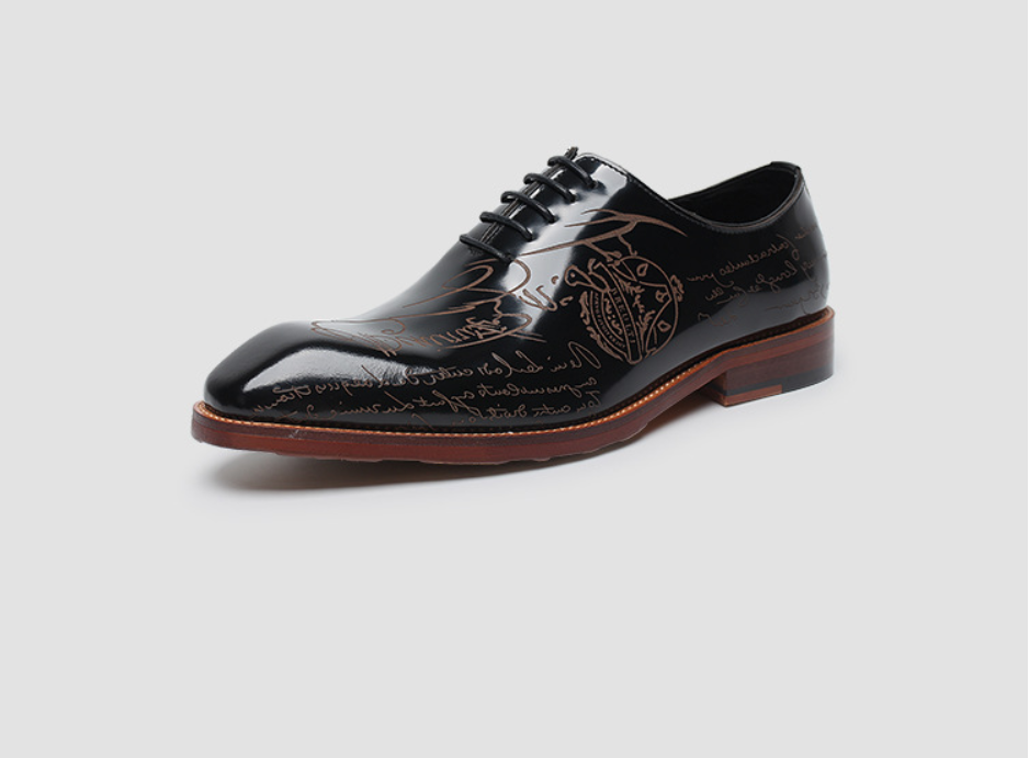 NIUPILI Men‘s Letter Carved Brogue Dress Shoes | Square Toe Patent Leather Business Footwear | Formal Party Oxfords | N68-1