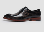 NIUPILI Men‘s Letter Carved Brogue Dress Shoes | Square Toe Patent Leather Business Footwear | Formal Party Oxfords | N68-1