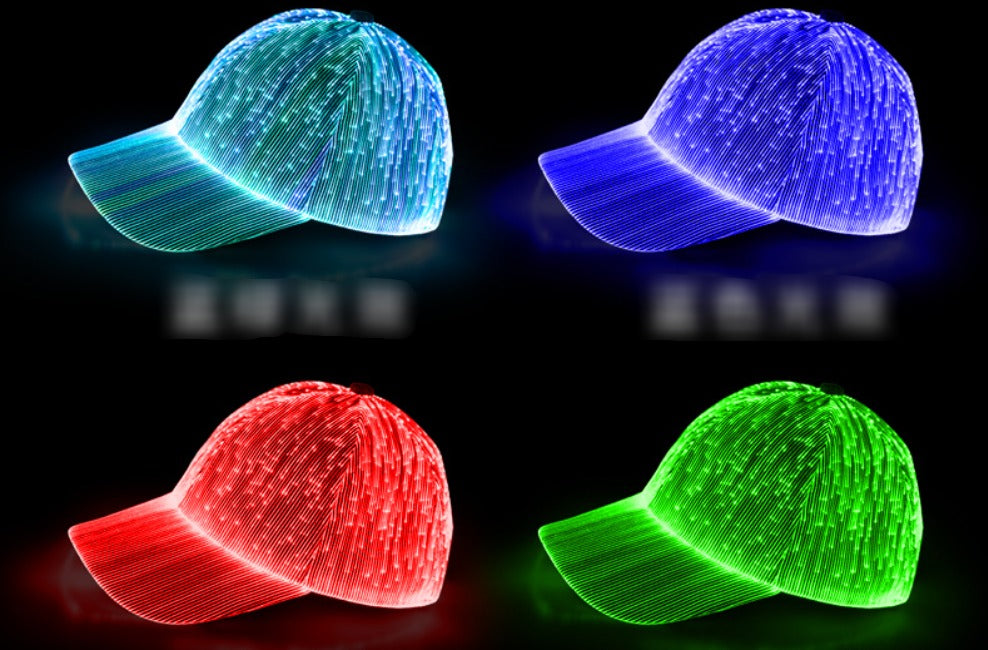 LED Fiber Optic Light Up Hat | Glowing Baseball Cap for Parties, Raves & Festivals | Unisex DJ Hip Hop Glow Cap | YYD0802