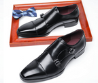 Men's Double Monk Strap Dress Shoes | Genuine Leather Business Oxfords with Height Boost | Square Toe Formal Footwear | HK5009-2