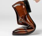 Men's Double Monk Strap Dress Shoes | Genuine Leather Business Oxfords with Height Boost | Square Toe Formal Footwear | HK5009-2