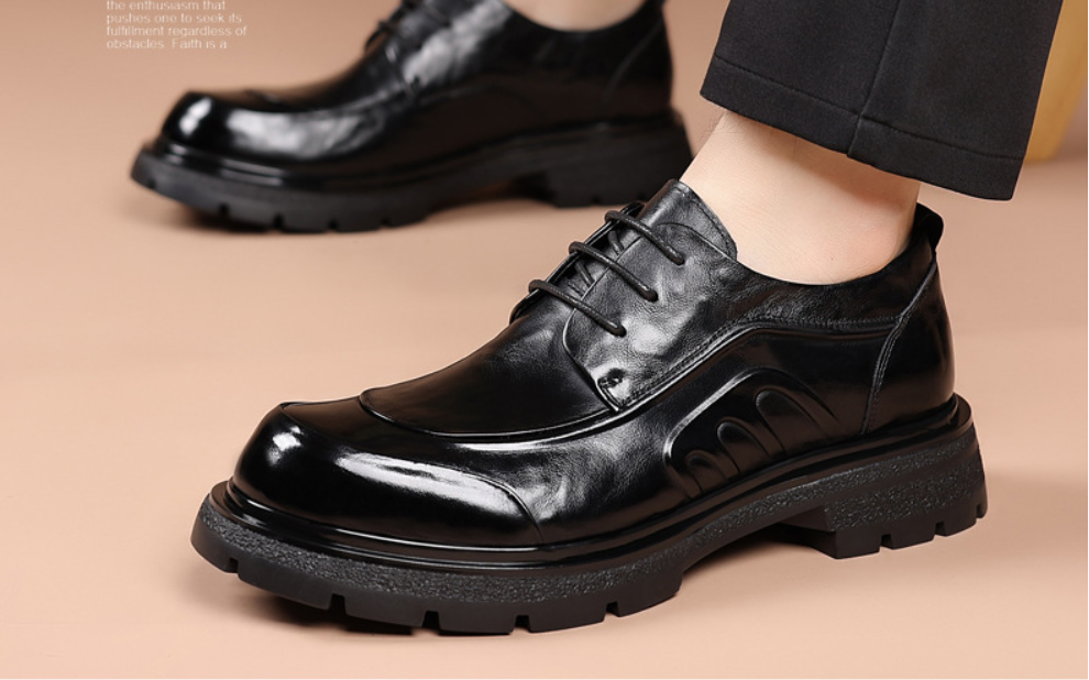 Men's Premium Full-Grain Leather Business Shoes | Thick Sole Oxfords with Breathable Pigskin Lining | Light Luxury Formal Footwear | 77027