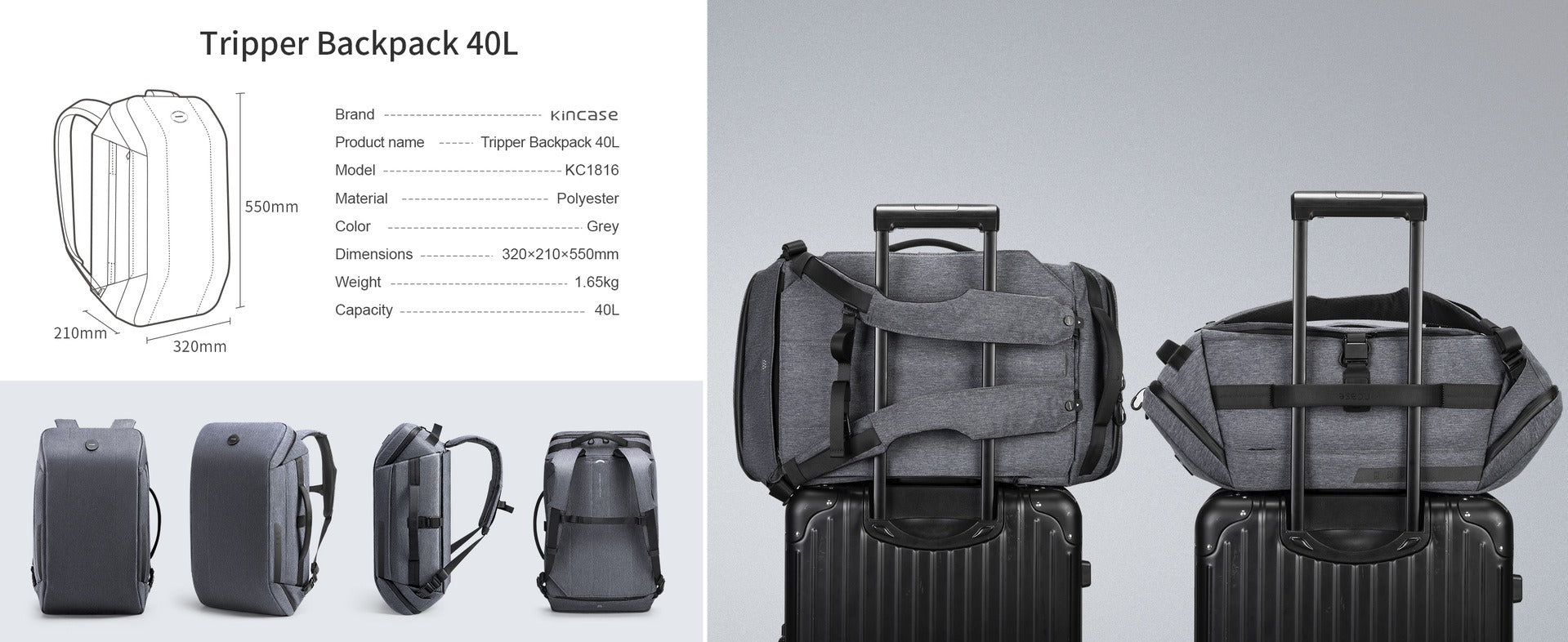 KINCASE Large Capacity Premium Business Laptop & Travel Backpack – Water-Resistant, Anti-Theft, RFID Shield | KC-1816