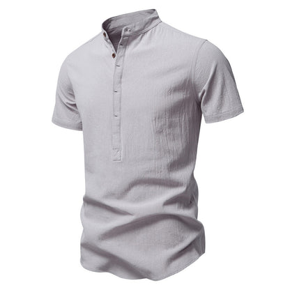 Men's Japanese Minimalist Short Sleeve Linen-Blend Shirt - Summer Slim-Fit Casual Top | SH2039