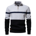 Men’s Half-Zip Stand Collar Knit Sweater – Colorblock Casual Pullover | SW135