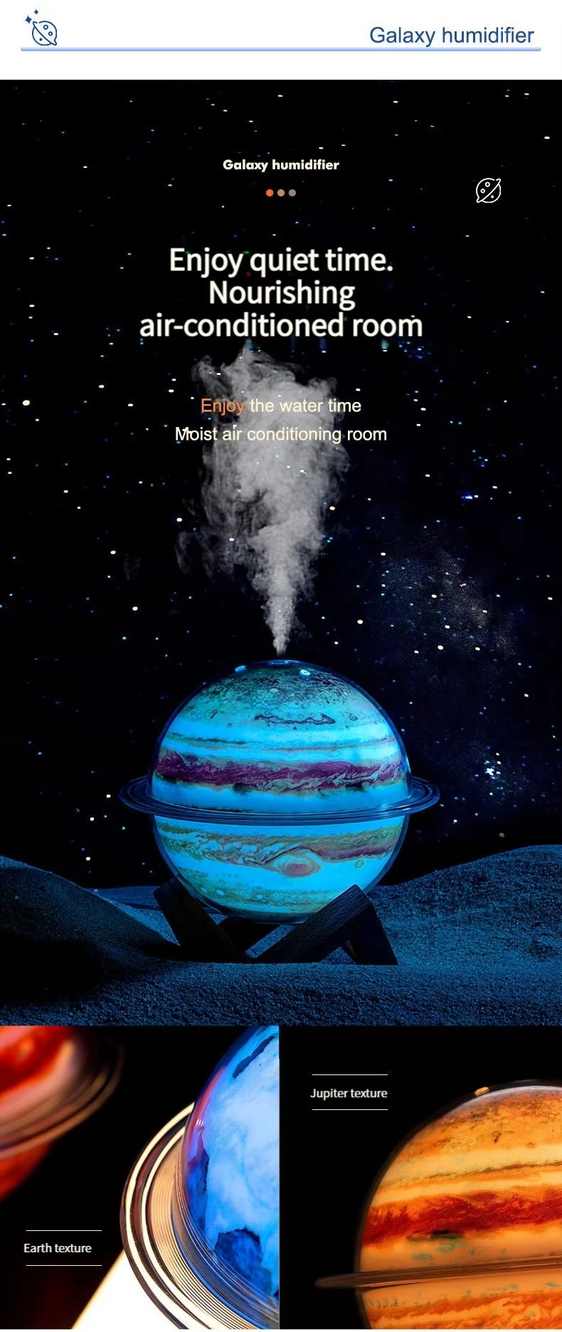 Planet Glow Humidifier Set – Earth & Jupiter Essential Oil Diffusers with LED Mood Light | SX-E335