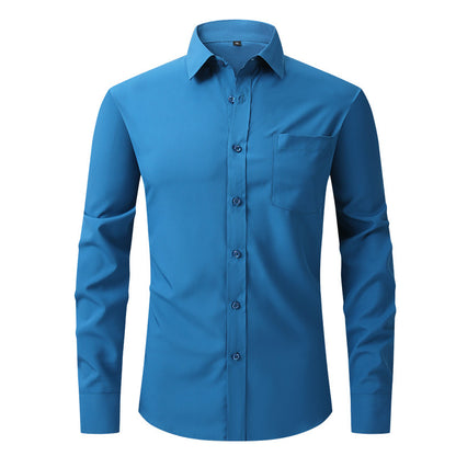 Men Elasticity Formal Dress Shirt Long Sleeve Wedding Slim Fit Non-iron Shirts Top | W7