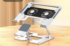 Laptop & Phone 2-in-1 Cooling Stand with Fans | Silent Turbo-Fan Elevator for Gaming Laptops | Height-Adjustable Aluminum Riser | 112