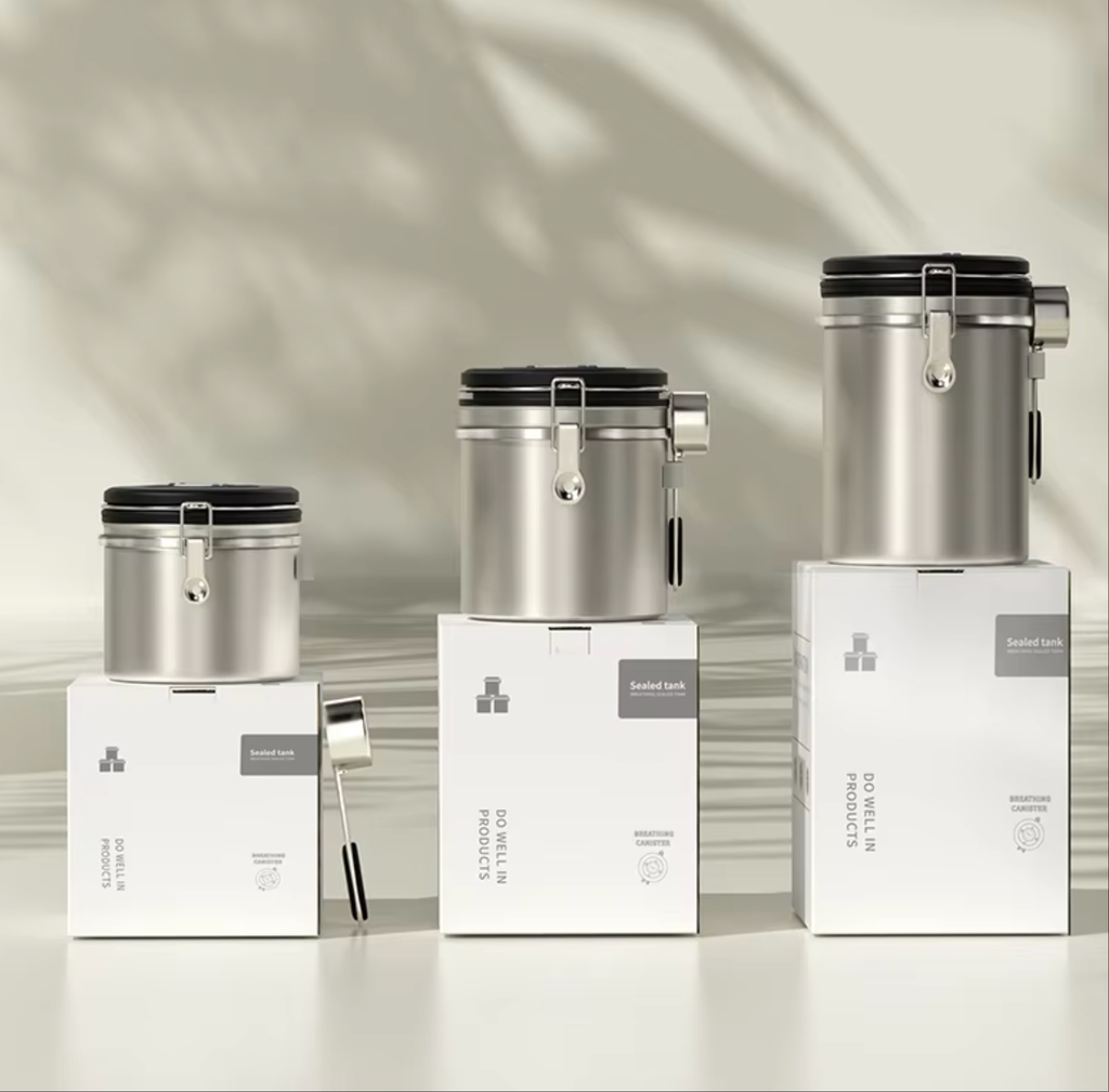 Stainless Steel Coffee Canister – Airtight Storage with CO₂ Valve & Date Tracker (1.5L / 1.8L) | NB-MFG