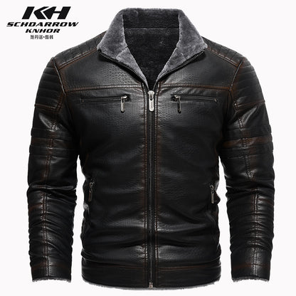 Europe & The United States Winter Leather Jacket Thickened Faux Fur Plush Warmth Retro Simulation Leather Texture Jacket | KH-209