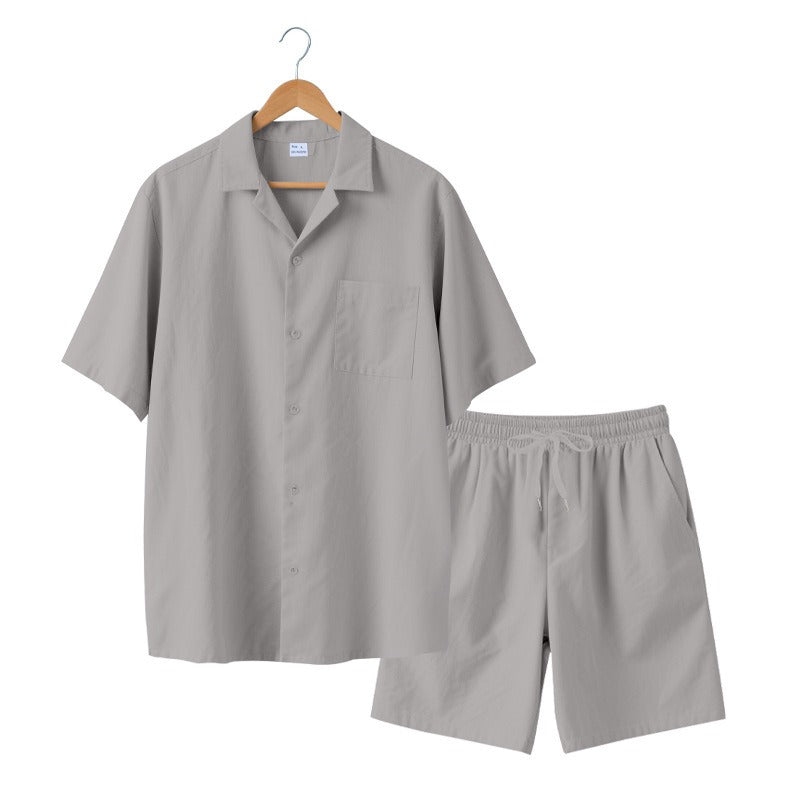 Men's Premium Barrel-Collar Beach Set - Summer Relaxed Fit Shirt & Shorts Combo | YH-23100