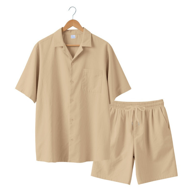 Men's Premium Barrel-Collar Beach Set - Summer Relaxed Fit Shirt & Shorts Combo | YH-23100