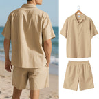Men's Premium Barrel-Collar Beach Set - Summer Relaxed Fit Shirt & Shorts Combo | YH-23100