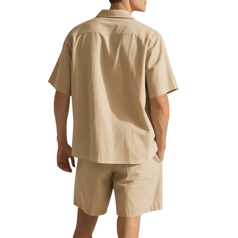 Men's Premium Barrel-Collar Beach Set - Summer Relaxed Fit Shirt & Shorts Combo | YH-23100