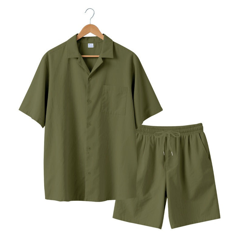 Men's Premium Barrel-Collar Beach Set - Summer Relaxed Fit Shirt & Shorts Combo | YH-23100